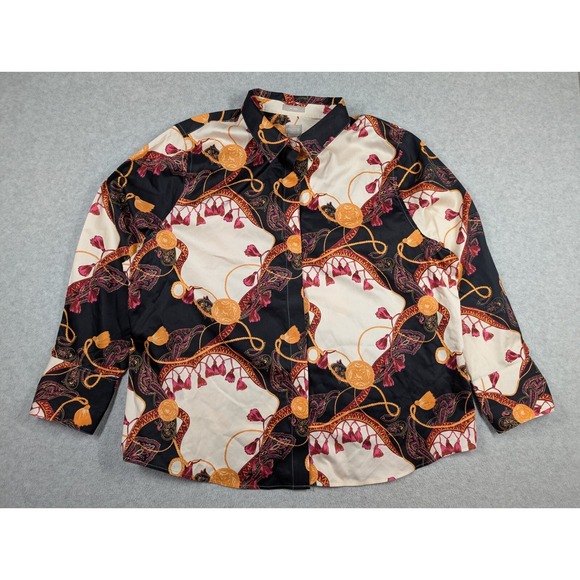 Chico's Tops - Chicos Women Top Size 4/20 NWT No Iron Tassle Gold Chain Print Button Up Long Sl